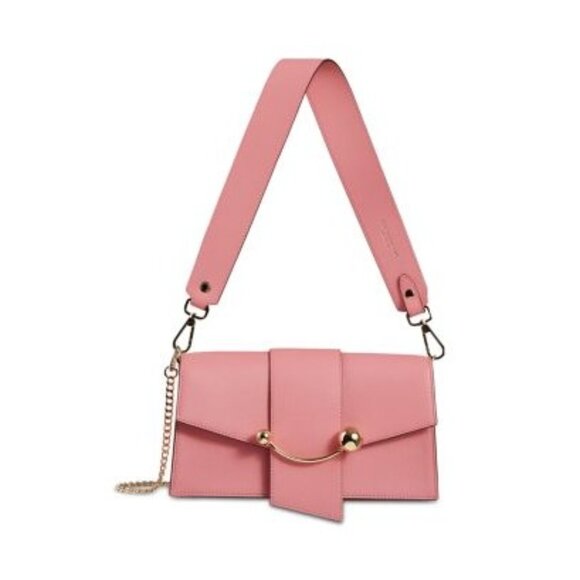 B-85. Strathberry Mini Crescent Leather Shoulder Bag Candy Pink - Picture 1 of 1
